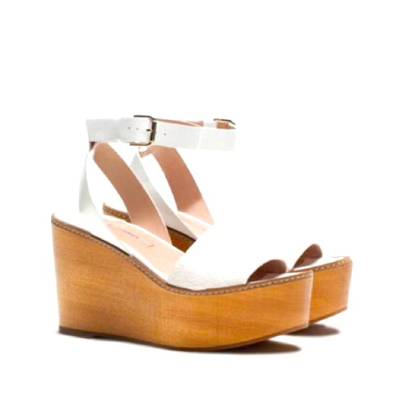 ZARA UTERQUE Platform Wood Wedge Sandal,Leather Anklet,Fur Toe,White,38 - Picture 2 of 16